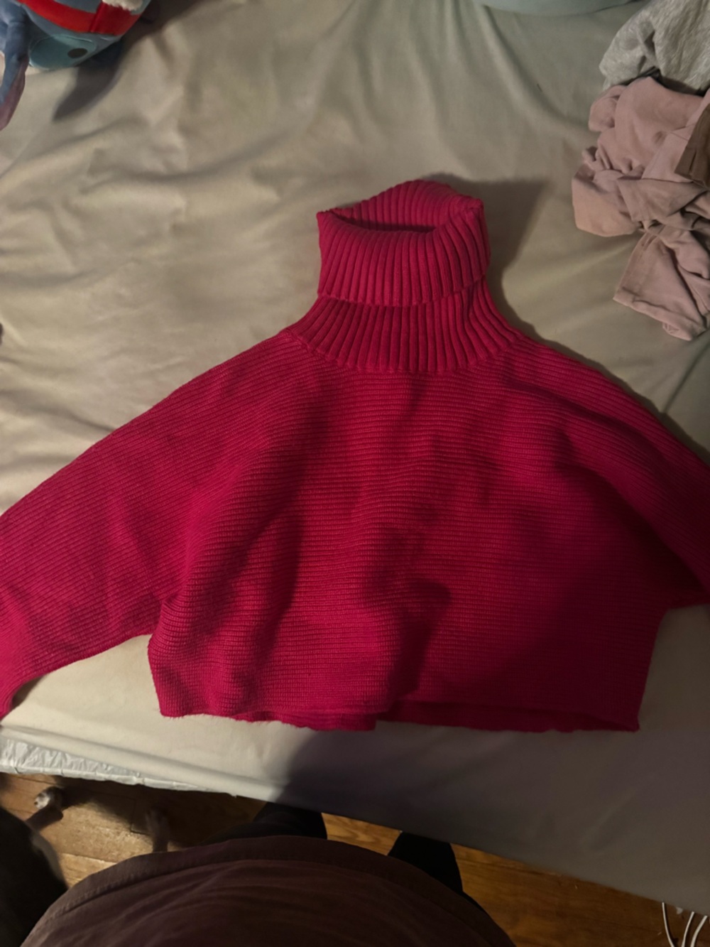 House of Harlow Ribbed Cropped Turtleneck Sweater in Hot Pink